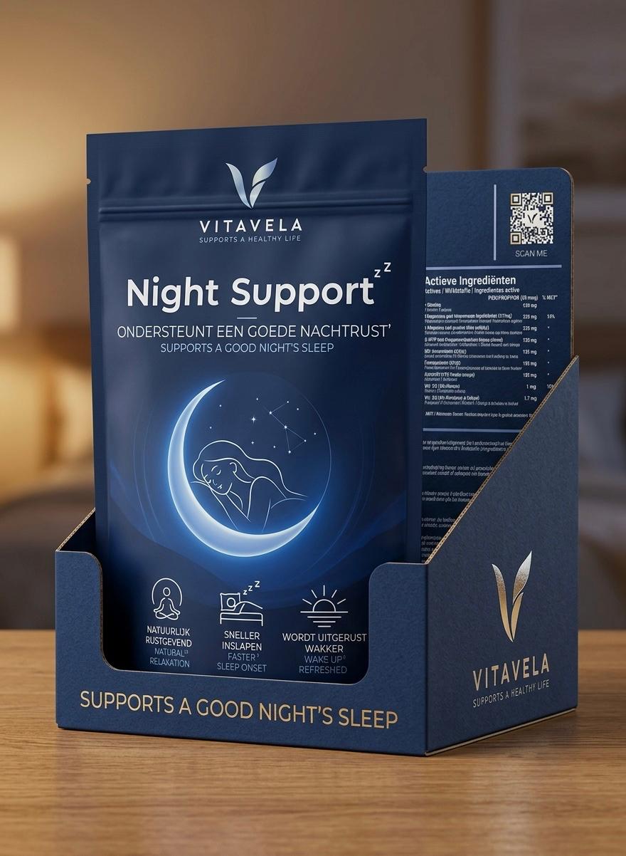 Vitavela Night Support – Formule sommeil avec magnésium, L-théanine et L-glycine | 30 sachets